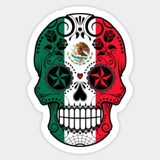 Sugar Skull with Roses and Flag of Mexico Sticker